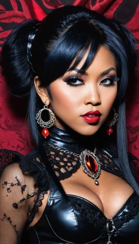 oriental princess,asian woman,oriental girl,gothic woman,gothic fashion,geisha girl,queen of hearts,asian costume,fantasy woman,voodoo woman,vampire woman,jasmine sky,asian vision,artificial hair integrations,black jane doe,geisha,vampire lady,goth woman,gothic portrait,body jewelry,Illustration,Japanese style,Japanese Style 18