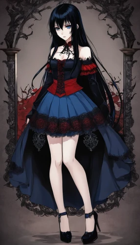 gothic dress,crow queen,gothic fashion,vampire lady,stocking,raven girl,marionette,queen of hearts,gothic style,erika,gothic woman,gentiana,vampire woman,goth woman,raven bird,gothic,doll dress,psychic vampire,hamearis lucina,gothic portrait,Illustration,Realistic Fantasy,Realistic Fantasy 46