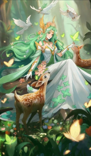 dryad,fairy forest,druid,fae,lilly of the valley,faerie,rusalka,emerald,forest clover,lily of the field,fairy world,lilies of the valley,elven forest,kitsune,forest background,summoner,fairies,the enchantress,in the forest,forest dragon