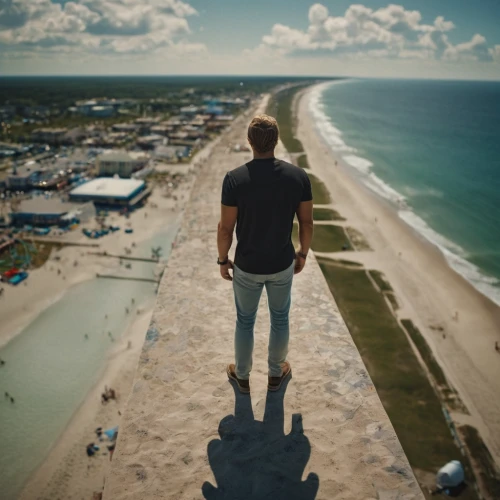 34 meters high,sylt,man at the sea,zingst,viewpoint,standing man,scheveningen,bird's eye view,norderney,view from the top,up high,the observation deck,st augustine beach,borkum,birdseye view,observation deck,view from above,tall man,above,drone view,Photography,General,Cinematic