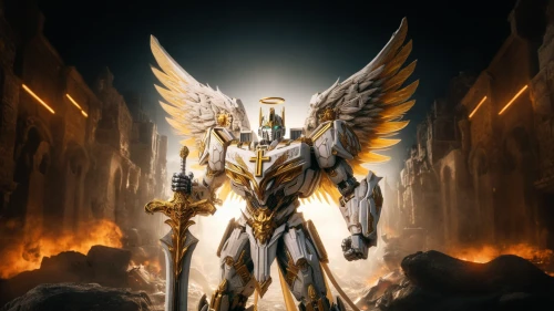 archangel,the archangel,paladin,angelology,business angel,crusader,templar,garuda,guardian angel,uriel,helios,white eagle,cynosbatos,iron blooded orphans,fire angel,angels of the apocalypse,angel wing,yellow-gold,gold wall,phoenix