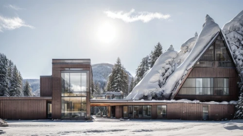avalanche protection,cubic house,winter house,timber house,snow house,snow roof,glass facade,ski facility,cube house,snowhotel,snow shelter,ski resort,swiss house,kettunen center,ski station,alpine style,eco hotel,modern architecture,archidaily,solar cell base,Architecture,Commercial Building,Modern,Mid-Century Modern