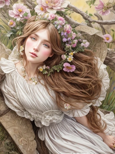 girl lying on the grass,the sleeping rose,girl in flowers,sleeping rose,idyll,faery,girl in the garden,jessamine,girl in a wreath,relaxed young girl,flora,eglantine,flower fairy,blooming wreath,rose sleeping apple,fairy queen,beautiful girl with flowers,sleeping beauty,faerie,spring crown,Common,Common,Natural