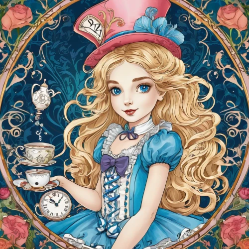 alice,cinderella,alice in wonderland,fairy tale character,coffee tea illustration,tea party,fairytale characters,victorian lady,tea party collection,wonderland,fairy tale icons,tea card,angelica,rococo,rosa 'the fairy,tea party cat,disney rose,tea time,porcelaine,music box,Illustration,Retro,Retro 13