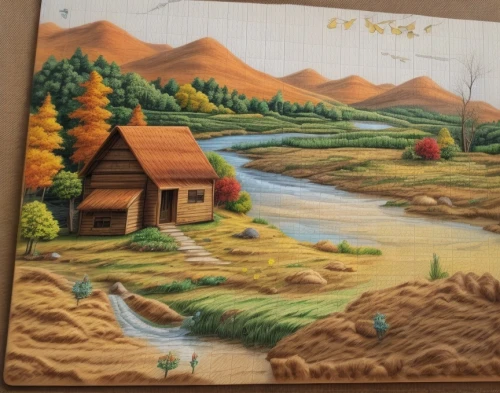 wood board,church painting,colored pencil background,cork board,fall picture frame,canvas board,cross-stitch,mountain scene,placemat,fall landscape,jigsaw puzzle,home landscape,fabric painting,khokhloma painting,mountain village,painting technique,autumn landscape,korean folk village,wood art,alpine village,Common,Common,Natural