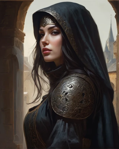 fantasy portrait,paladin,jaya,artemisia,joan of arc,heroic fantasy,cloak,female warrior,sterntaler,merchant,fantasy art,swordswoman,gothic portrait,sorceress,portrait background,mystical portrait of a girl,caerula,medieval,della,breastplate,Conceptual Art,Fantasy,Fantasy 11