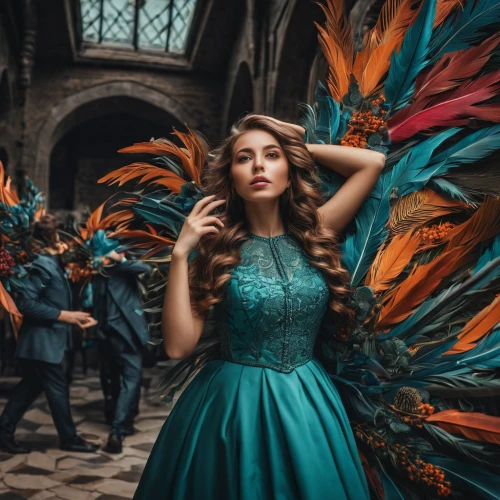 fairy peacock,quinceañera,guatemalan quetzal,blue peacock,peacock,peacock feathers,color feathers,feather headdress,baroque angel,quetzal,quinceanera dresses,peacock feather,the carnival of venice,feathers,brazil carnival,feather jewelry,masquerade,fairy queen,plumage,flamenco,Art,Classical Oil Painting,Classical Oil Painting 24