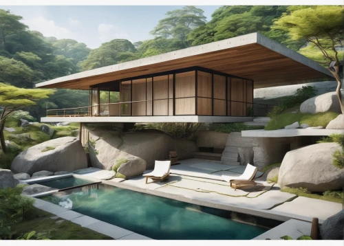 japanese architecture,ryokan,asian architecture,japanese zen garden,pool house,japanese garden ornament,zen garden,modern house,mid century house,japanese garden,3d rendering,house in mountains,luxury property,house in the mountains,japanese-style room,roof landscape,modern architecture,landscape design sydney,beautiful home,grass roof,Unique,Design,Infographics