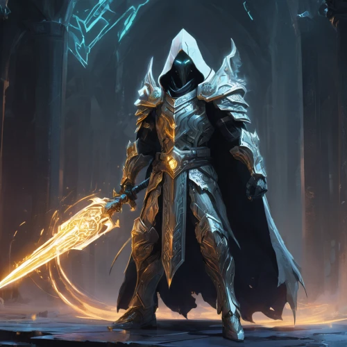 paladin,excalibur,massively multiplayer online role-playing game,knight armor,templar,light bearer,knight,crusader,cleanup,heroic fantasy,fantasy warrior,dane axe,dark elf,paysandisia archon,king sword,warlord,hooded man,dodge warlock,assassin,shredder,Conceptual Art,Fantasy,Fantasy 02