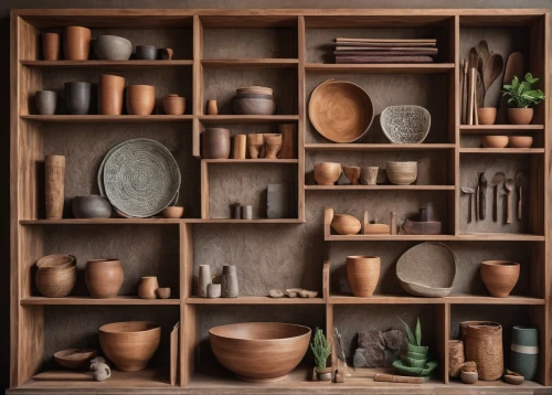 stoneware,terracotta,cupboard,shelving,shelves,pottery,earthenware,wooden shelf,pantry,the shelf,empty shelf,kitchenware,copper cookware,storage cabinet,plate shelf,ceramics,cabinet,shelf,cabinets,kitchen cabinet,Unique,Design,Knolling