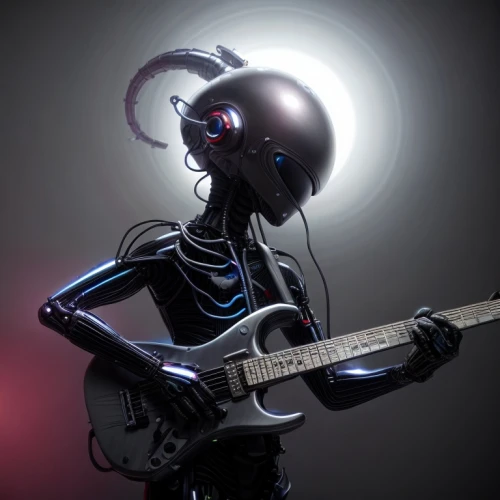 guitar head,humanoid,alien warrior,electric guitar,streampunk,electric bass,cybernetics,random access memory,bass guitar,guitar player,black beetle,alien,robot in space,guitar accessory,string puppet,metal toys,extraterrestrial,sun bass,vanitas,robotic,Common,Common,Photography