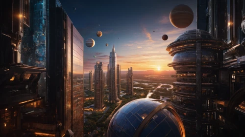 futuristic landscape,futuristic architecture,metropolis,fantasy city,sky space concept,sci fiction illustration,scifi,sci-fi,sci - fi,sci fi,spheres,sky city,digital compositing,skycraper,cityscape,city cities,alien planet,alien world,exoplanet,planet eart