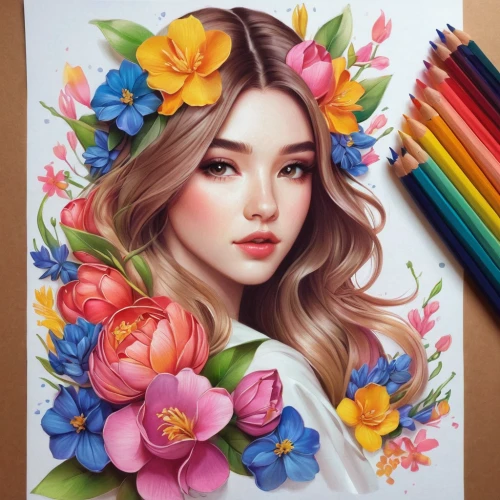 color pencils,coloured pencils,colour pencils,color pencil,flower painting,colored pencils,colorful floral,colourful pencils,watercolor pencils,colored pencil background,colored pencil,flower drawing,beautiful girl with flowers,girl in flowers,flower art,copic,rose flower illustration,pencil art,pencil color,oil painting on canvas,Conceptual Art,Fantasy,Fantasy 03