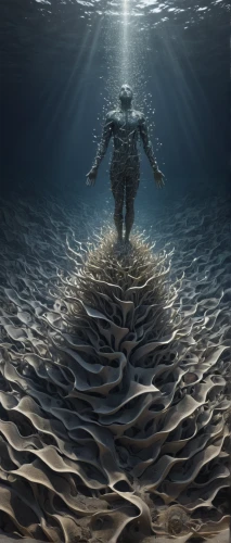 god of the sea,the people in the sea,man at the sea,sea god,ocean floor,the bottom of the sea,merman,sea man,sci fiction illustration,the man in the water,submerged,seabed,the body of water,underwater background,the shallow sea,undersea,exploration of the sea,marine life,bottom of the sea,underwater landscape,Photography,Artistic Photography,Artistic Photography 11