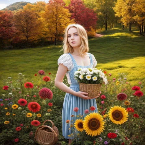 girl in flowers,beautiful girl with flowers,alice in wonderland,holding flowers,girl in the garden,girl picking flowers,alice,field of flowers,flower girl,flowers in basket,jessamine,meadow,flower garden,sound of music,poppy,picking flowers,flowers field,flower field,blanket of flowers,daisies,Common,Common,Photography