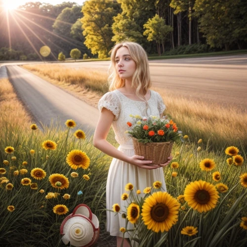 girl in flowers,beautiful girl with flowers,sun flowers,girl picking flowers,sunflower field,holding flowers,yellow daisies,sunflowers,sun daisies,helianthus,photo manipulation,sunflowers in vase,daisies,flower delivery,helianthus sunbelievable,arnica,dandelion field,woodland sunflower,conceptual photography,picking flowers,Common,Common,Photography