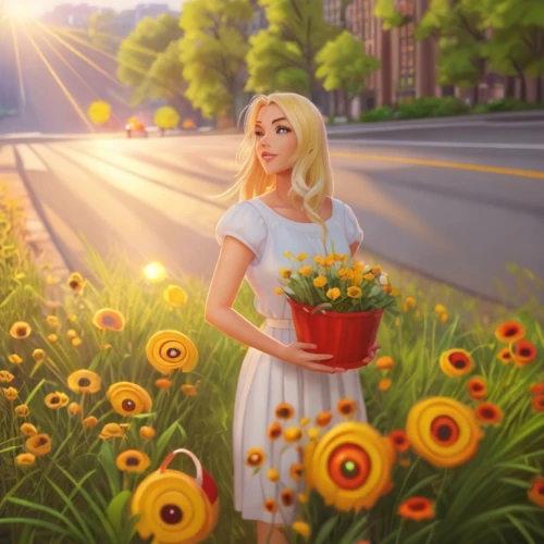girl in flowers,beautiful girl with flowers,flower background,springtime background,spring background,daisies,yellow daisies,flower delivery,sun flowers,girl picking flowers,sun daisies,sunflower lace background,sunflower field,sunflowers,sunflowers in vase,retro flowers,flower in sunset,holding flowers,flower girl,field of flowers,Common,Common,Cartoon