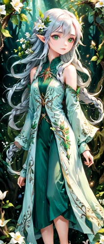 lilly of the valley,lily of the field,emerald,rusalka,tilia,dryad,elven,faerie,vocaloid,gaia,forest clover,a200,fairy tale character,forest background,elven flower,garden fairy,fae,transparent background,flower fairy,green-tailed emerald,Anime,Anime,General
