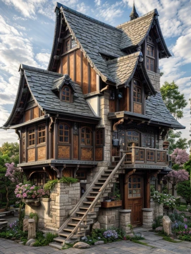 wooden house,half-timbered house,witch's house,crispy house,victorian house,half-timbered,crooked house,two story house,fairy tale castle,half timbered,witch house,wooden houses,beautiful home,traditional house,japanese architecture,fairytale castle,victorian,tree house,little house,victorian style,Architecture,Commercial Building,European Traditional,Garden Traditional