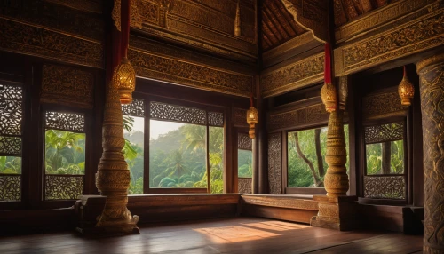 bamboo curtain,asian architecture,wooden windows,ubud,patterned wood decoration,chinese architecture,ornate room,prayer wheels,hall of supreme harmony,southeast asia,wooden roof,ancient house,interior decor,summer palace,chinese screen,traditional house,interior decoration,wooden house,woodwork,japanese-style room,Photography,General,Natural