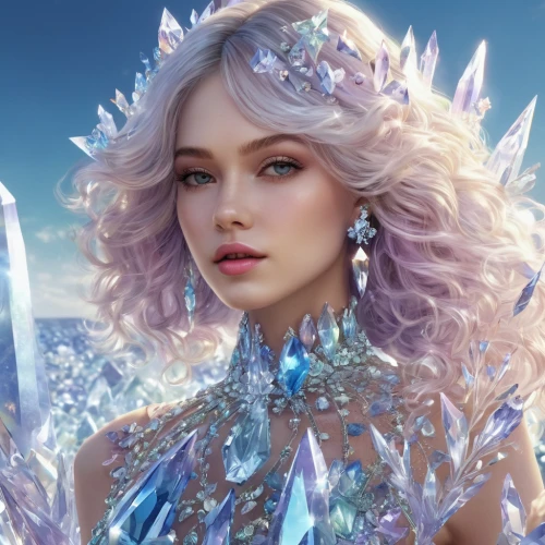 ice queen,ice princess,crystalline,fairy queen,the snow queen,suit of the snow maiden,elsa,fantasy portrait,white rose snow queen,blue enchantress,show off aurora,fantasy art,fantasy woman,violet head elf,ice crystal,aurora,3d fantasy,fantasy picture,faery,crystal,Photography,General,Natural