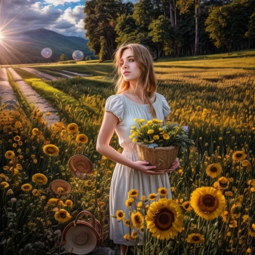 girl in flowers,sun flowers,sunflower field,beautiful girl with flowers,sunflowers,yellow daisies,sunflowers in vase,girl picking flowers,dandelion field,arnica,helianthus,photo manipulation,daisies,woodland sunflower,dandelion meadow,sun daisies,sunflower lace background,photomanipulation,field of flowers,helianthus sunbelievable,Common,Common,Photography