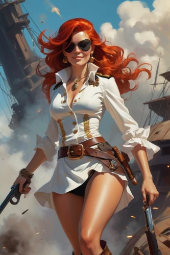 pirate,girl with gun,pirate treasure,girl with a gun,massively multiplayer online role-playing game,pirate flag,woman holding gun,game illustration,naval officer,seafaring,scarlet sail,delta sailor,pirates,transistor,spy,action-adventure game,spy visual,the sea maid,sci fiction illustration,background images,Conceptual Art,Oil color,Oil Color 04