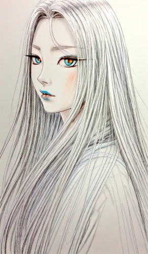 gray color,white lady,copic,long-haired hihuahua,elven,white walker,the snow queen,oriental longhair,pencil color,scribble,ragdoll,colored crayon,white bird,ghost girl,vampire lady,markers,pastel paper,long hair,winterblueher,gray