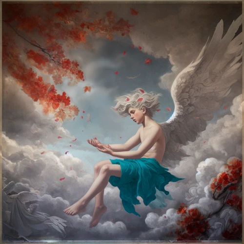 cherub,baroque angel,sky rose,cupid,fantasy art,fall from the clouds,fallen angel,angelology,cupido (butterfly),winged heart,archangel,heaven and hell,angel,la nascita di venere,fire angel,psyche,fantasia,uriel,flying girl,fantasy picture