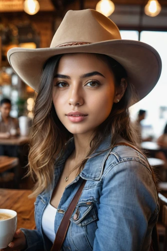 girl wearing hat,woman drinking coffee,woman at cafe,brown hat,coffee background,girl with cereal bowl,women at cafe,leather hat,the hat-female,barista,women's hat,fedora,woman's hat,cowboy hat,hat womens filcowy,cowgirl,portrait photographers,girl in a long,the hat of the woman,drinking coffee,Photography,General,Natural