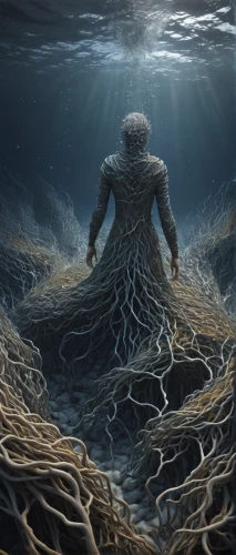 god of the sea,sea god,sea man,the people in the sea,merfolk,merman,man at the sea,poseidon,the man in the water,submerged,water creature,sea monsters,the vessel,immersed,sci fiction illustration,fishing net,adrift,ocean floor,fishing nets,the bottom of the sea,Photography,Artistic Photography,Artistic Photography 11