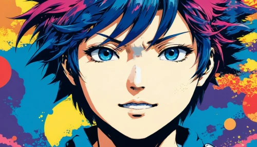 edit icon,color picker,anime boy,pop art colors,pop art style,persona,pop art background,blue painting,artist color,hinata,garish,cool pop art,crayon background,paint,life stage icon,cmyk,saturated colors,colorful bleter,colorful heart,vivid,Illustration,Japanese style,Japanese Style 04