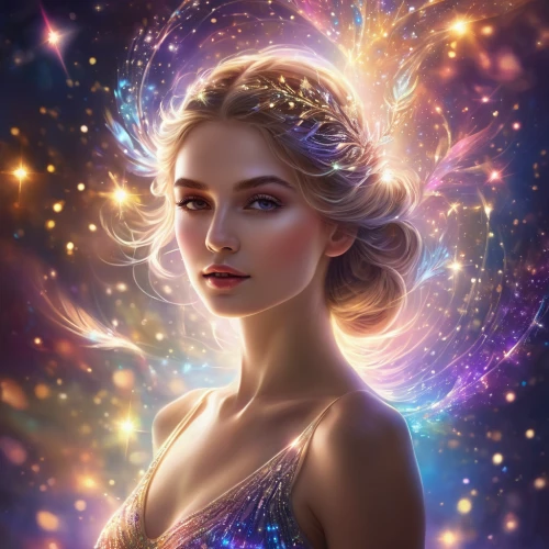 mystical portrait of a girl,fantasy portrait,zodiac sign libra,andromeda,fantasy art,fairy galaxy,fantasy picture,divine healing energy,fairy queen,fantasy woman,faery,horoscope libra,faerie,celestial,star mother,the enchantress,cosmic flower,elsa,aurora,magical,Photography,General,Natural