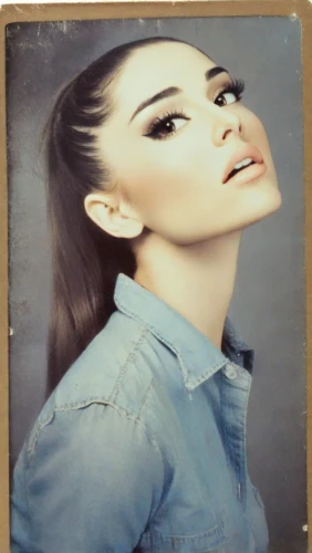booklet,airbrushed,ponytail,pony tail,pony tails,denim background,polaroid,photo book,photo painting,cardboard background,sweetener,denim bow,art book,polaroid pictures,on wood,denim jacket,cutout,jaw,work of art,retouch