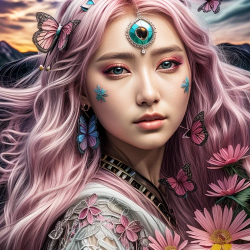 inner mongolian beauty,fantasy portrait,oriental princess,korean culture,fantasy art,elven flower,flower fairy,japanese art,amano,korean,chinese art,world digital painting,oriental painting,oriental girl,taiwanese opera,flower of life,sakura blossom,asian vision,zodiac sign libra,sacred lotus