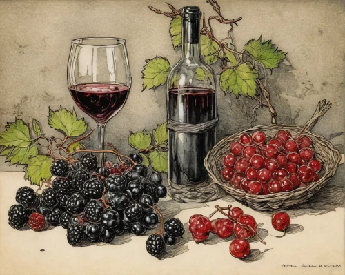 wine raspberry,wine grapes,wild wine,wine harvest,watercolor wine,summer still-life,blackcurrants,red grapes,port wine,pinot noir,viticulture,red currant,wine cultures,winegrowing,wines,red wine,grapes goiter-campion,wine,burgundy wine,still-life,Illustration,Retro,Retro 25