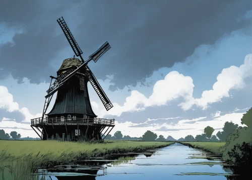 windmill,dutch windmill,old windmill,dutch landscape,dutch mill,the windmills,windmills,historic windmill,wind mill,dutch,polder,the netherlands,windmill gard,holland,water mill,north holland,wind mills,old mill,mill,post mill,Illustration,American Style,American Style 06
