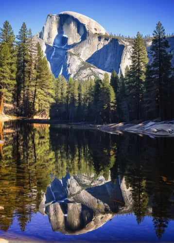 half dome,half-dome,yosemite,yosemite park,rock formation,yosemite national park,reflection of the surface of the water,mountain lion,reflection in water,mountain sheep,mammoth,water reflection,alpine lake,reflections in water,floating over lake,rock face,image manipulation,mountainlake,lassen volcanic national park,mountainous landforms,Art,Artistic Painting,Artistic Painting 51