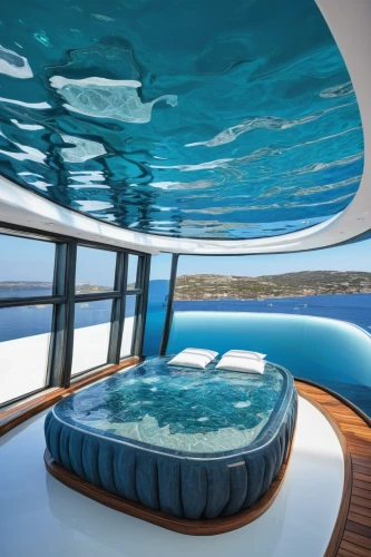 water sofa,infinity swimming pool,on a yacht,luxury yacht,inflatable pool,waterbed,floating island,sea fantasy,porthole,whirlpool,floating stage,glass roof,yacht,luxury bathroom,yacht exterior,boat landscape,luxury,dug-out pool,whirlpool pattern,oasis of seas,Conceptual Art,Graffiti Art,Graffiti Art 02