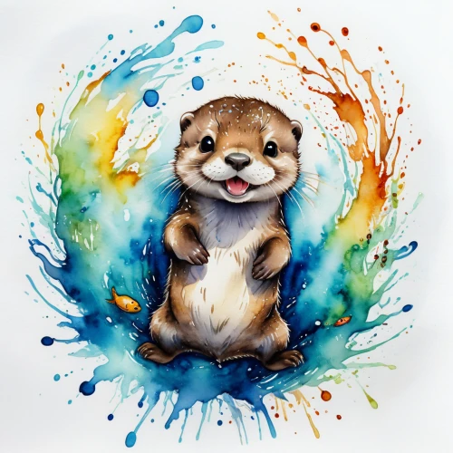 otter,watercolor baby items,otter baby,otterbaby,ferret,seal,firefox,watercolor dog,red panda,watercolour fox,knuffig,squirell,otters,mozilla,kawaii panda,watercolor,belly painting,whimsical animals,cute animal,cute animals,Illustration,Japanese style,Japanese Style 01