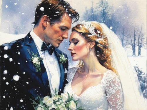 the snow falls,wedding couple,suit of the snow maiden,snow scene,white rose snow queen,romantic portrait,silver wedding,bride and groom,young couple,bridal clothing,bridegroom,the snow queen,beautiful couple,man and wife,wedding dresses,newlyweds,wedding photo,married,wedding invitation,just married,Illustration,Paper based,Paper Based 12