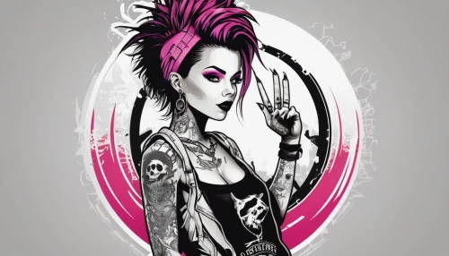 punk design,punk,fashion vector,pink vector,tattoo girl,fashion illustration,harley,geisha girl,vector graphic,mohawk hairstyle,pink quill,rockabella,rockabilly style,rockabilly,pink lady,widowmaker,vector art,girl with a gun,adobe illustrator,streampunk,Unique,Design,Logo Design