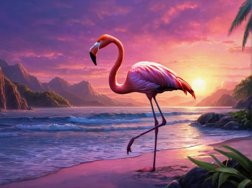 pink flamingo,greater flamingo,flamingo,flamingo couple,flamingos,tropical bird,two flamingo,pink flamingos,tropical birds,cuba flamingos,flamingo pattern,flamingoes,pink beach,south seas,full hd wallpaper,tropical sea,coastal bird,tropical beach,flamingo with shadow,tropical island,Conceptual Art,Fantasy,Fantasy 28