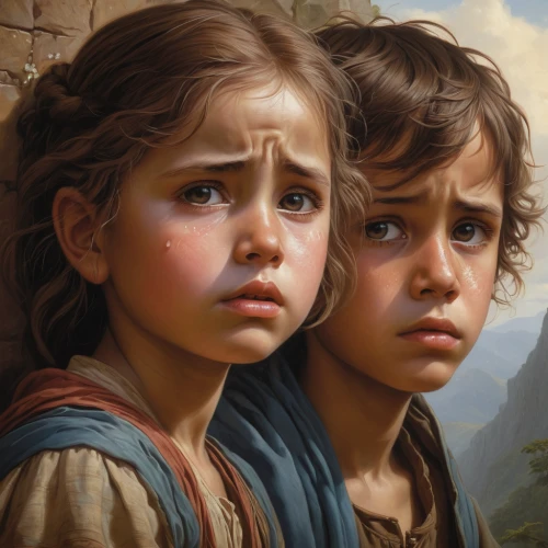 little boy and girl,children,children of war,childs,girl and boy outdoor,little angels,nomadic children,orphans,boy and girl,young couple,child portrait,pictures of the children,oil painting on canvas,crying babies,child crying,children girls,children's background,blessing of children,cg artwork,little girl and mother,Conceptual Art,Fantasy,Fantasy 28