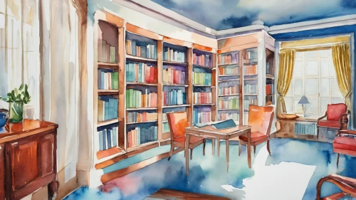 study room,reading room,blue room,watercolor cafe,watercolor background,watercolor tea shop,bookshelves,watercolor painting,tea and books,sitting room,study,watercolor,danish room,watercolor frame,playing room,watercolor paint,bookcase,livingroom,watercolor paris,watercolor sketch