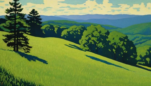 salt meadow landscape,green landscape,green meadow,mountain meadow,mountain scene,hills,green fields,meadow landscape,alpine meadows,rolling hills,green meadows,mountain landscape,northern black forest,green valley,high landscape,grasslands,khokhloma painting,alpine meadow,hillside,bieszczady,Illustration,Retro,Retro 15