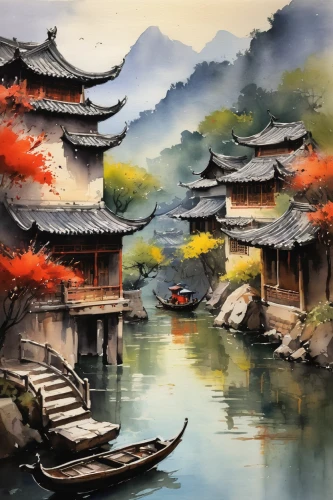 chinese art,oriental painting,chinese architecture,world digital painting,asian architecture,japanese art,oriental,watercolor background,yunnan,japan landscape,chinese background,art painting,landscape background,guizhou,suzhou,chinese temple,forbidden palace,fantasy landscape,chinese style,meticulous painting,Conceptual Art,Oil color,Oil Color 11