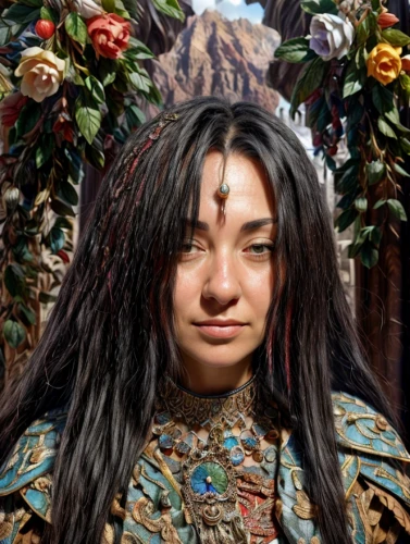 inner mongolian beauty,eurasian,tibetan,bjork,mongolian tugrik,mongolian,russian folk style,azerbaijan azn,kyrgyz,pachamama,shaman,iranian nowruz,romanian orthodox,khlui,peruvian women,novruz,kokoshnik,girl in flowers,shamanism,artemisia