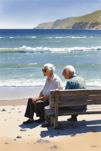old couple,elderly people,old age,pensioners,pebble beach,retirement home,retirement,grandparents,people on beach,by the sea,pension,beach landscape,beachcombing,seaside,bench by the sea,seaside country,carmel by the sea,pensioner,summer day,older person,Conceptual Art,Daily,Daily 08
