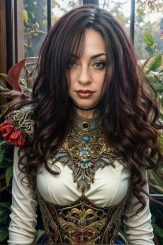 persian,celtic queen,celtic woman,miss circassian,bodice,victorian lady,fantasy woman,fantasy portrait,artificial hair integrations,vanessa (butterfly),elven flower,artemisia,fairy tale character,steampunk,persian poet,gypsy hair,the enchantress,female doll,eurasian,massively multiplayer online role-playing game